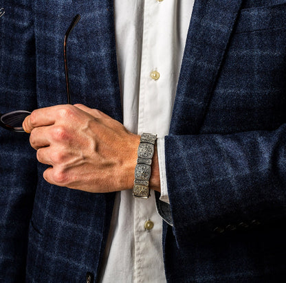 18mm wide, Unique Designed Byzantine Style Bracelet for Men | Pure  Sterling Silver Oxidized Bracelet