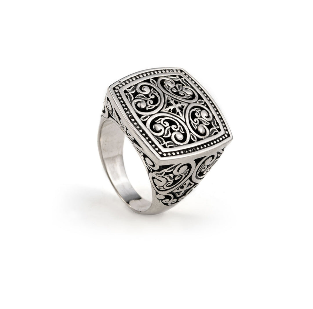 Zyan Gems | Exclusive Byzantine Style Signet Ring for Men, Oxidized Sterling Silver  Ring | Jewellery for Men