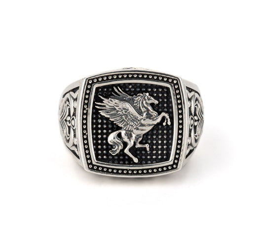 Exclusive Horse (Pegasus) Vintage Byzantine Style Signet Ring, Oxidized Sterling Silver  Ring Authenticity and