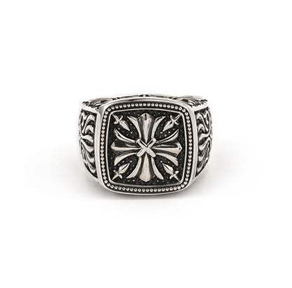 Zyan Gems | Exclusive Cross Vintage Byzantine Style Signet Ring for Men, Oxidized Sterling Silver  Ring | Jewellery for Men