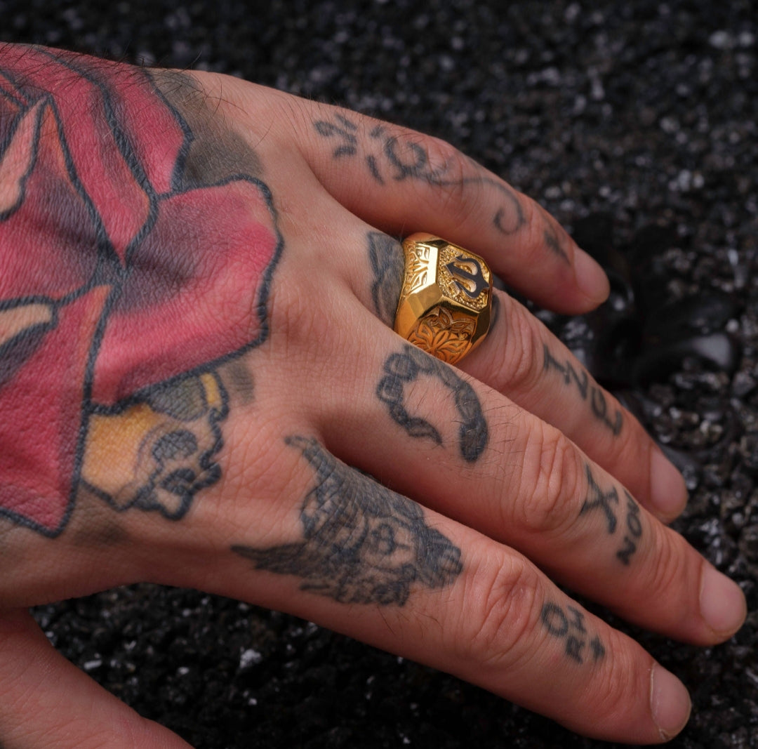 Zyan Gems | Exclusive Trishul Symbol Signet Style Ring for Men,  Gold Micron Plated Sterling Silver  Ring | Jewellery for Men