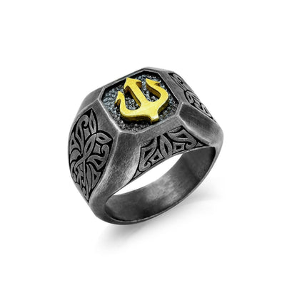 Zyan Gems | Exclusive Trishul Symbol Signet Style Ring for Men, Oxidized Sterling Silver  Ring | Jewellery for Men