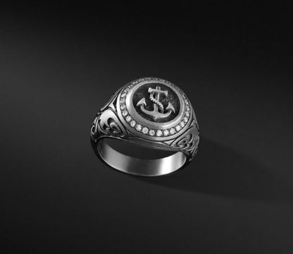 Zyan Gems | Exclusive Turkish Style Sailor's Anchor Ring for Men, Oxidized Sterling Silver  Ring | Jewellery for Men