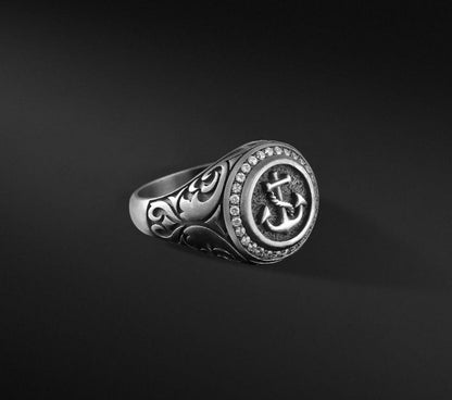 Zyan Gems | Exclusive Turkish Style Sailor's Anchor Ring for Men, Oxidized Sterling Silver  Ring | Jewellery for Men
