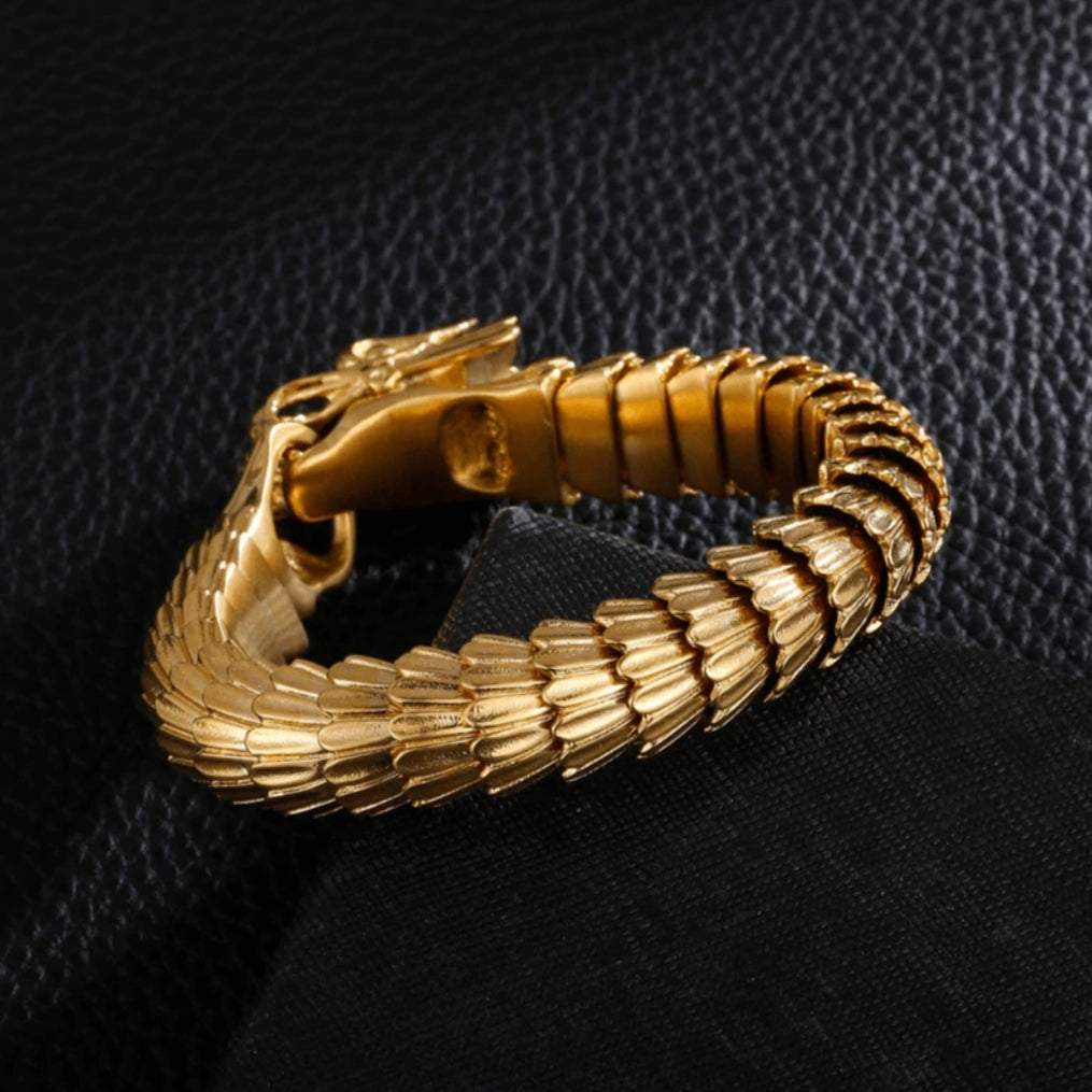 Unique Vintage Gold Dragon Bracelet |  Gold Micron Plated  Sterling Silver Bracelet | Unisex