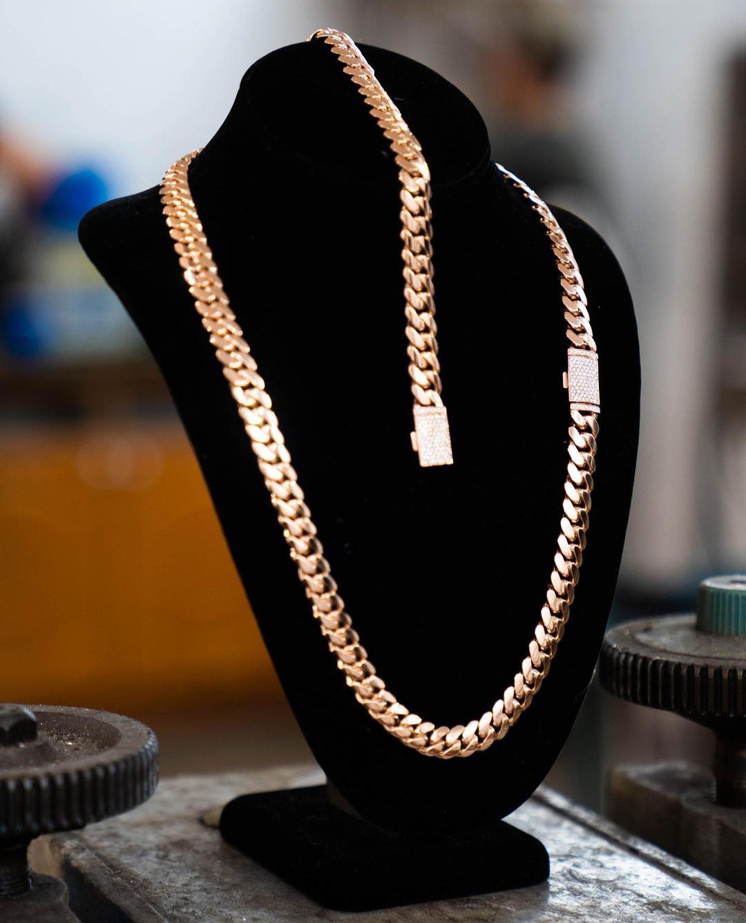 Zyan Gems | Solid 10mm Miami Cuban Link Chain with Iced Lock |  Gold Micron Plated on  Sterling Silver Chain with AAA+ Quality Swarovski Diamonds