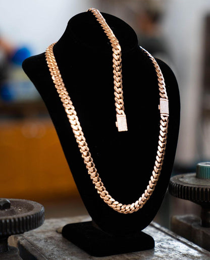 Zyan Gems | Solid 10mm Miami Cuban Link Chain with Iced Lock |  Gold Micron Plated on  Sterling Silver Chain with AAA+ Quality Swarovski Diamonds