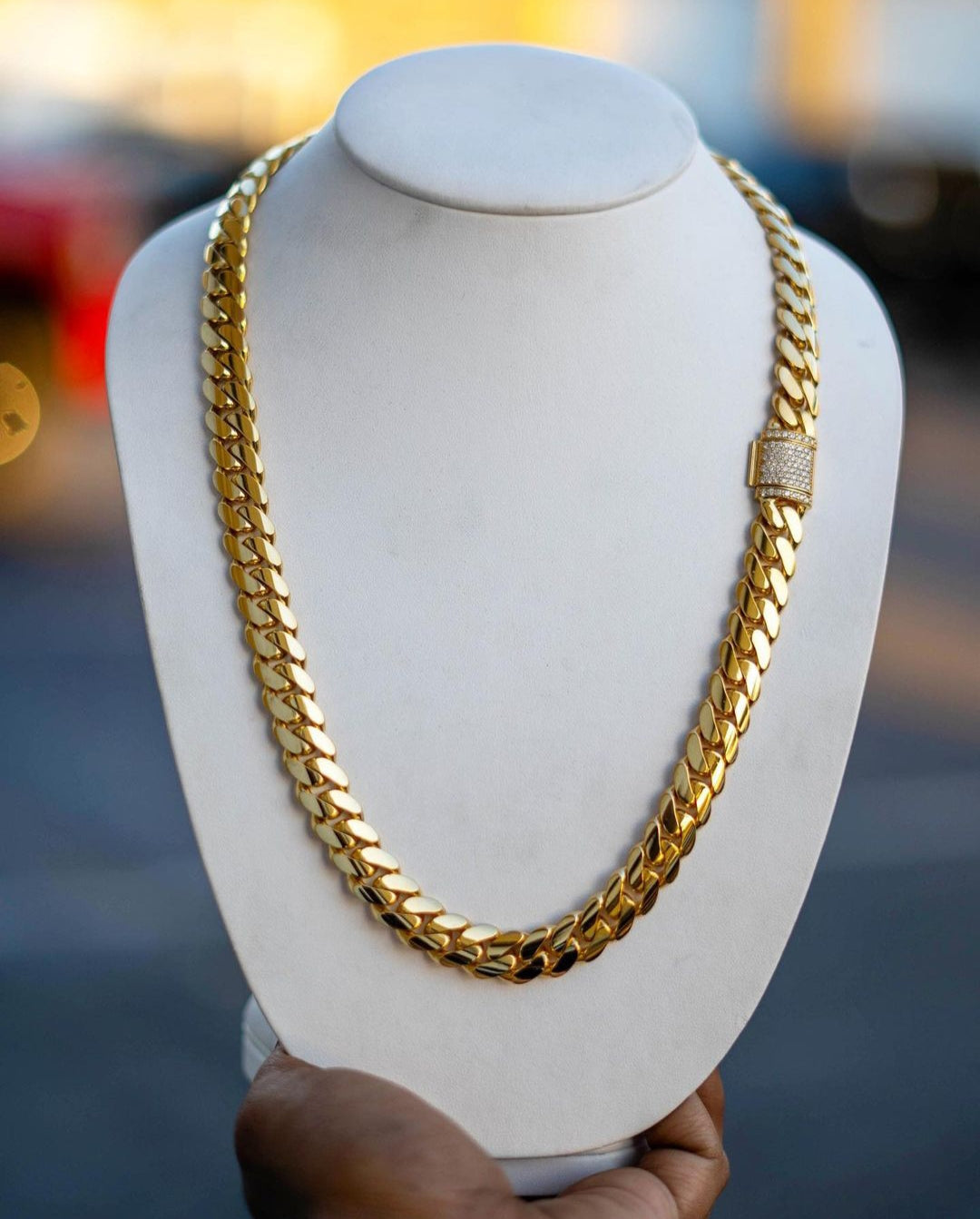 Zyan Gems | Solid 14mm Miami Cuban Link Chain with Iced Lock |  Gold Micron Plated on  Sterling Silver Chain with AAA+ Quality Swarovski Diamonds