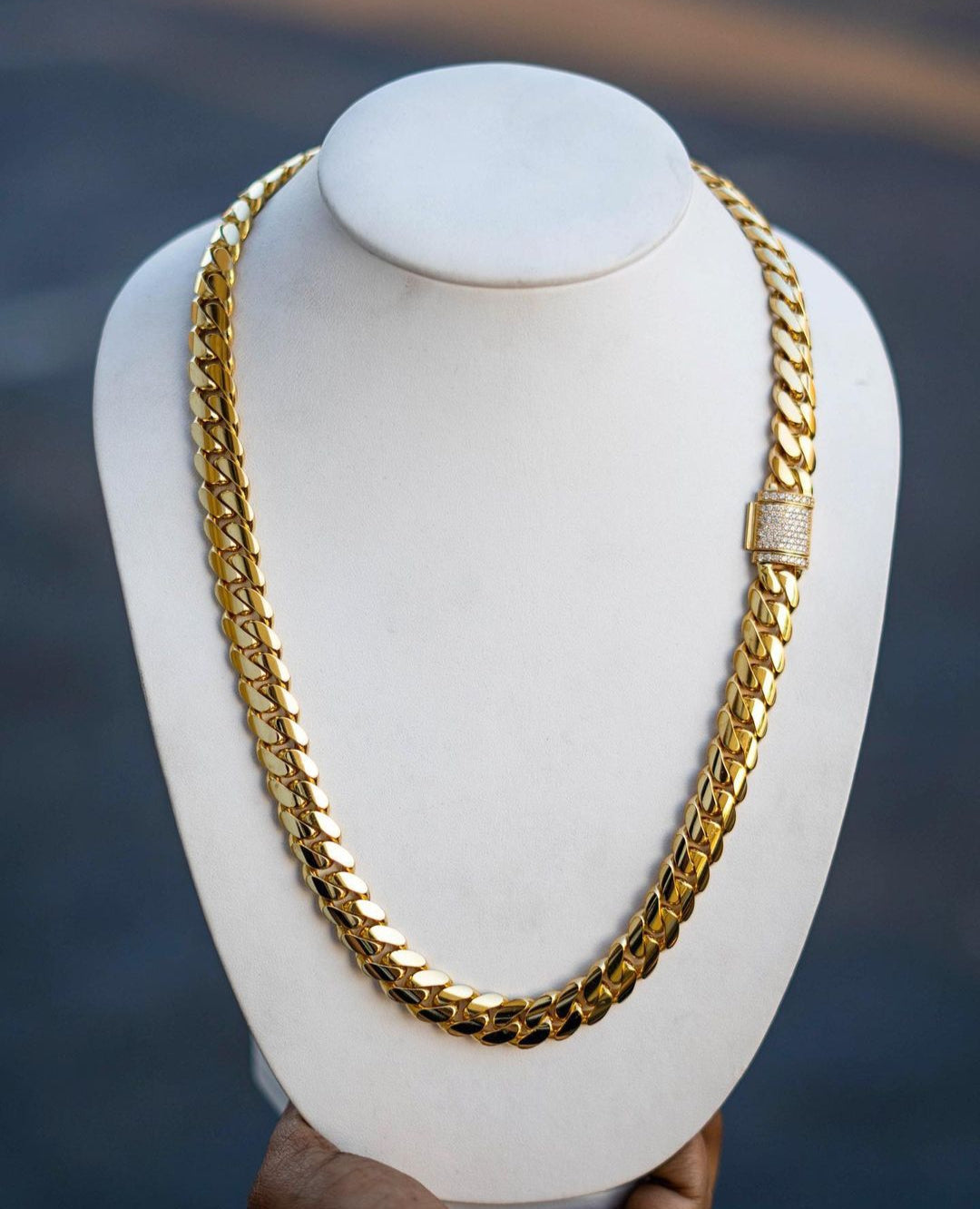 Zyan Gems | Solid 14mm Miami Cuban Link Chain with Iced Lock |  Gold Micron Plated on  Sterling Silver Chain with AAA+ Quality Swarovski Diamonds