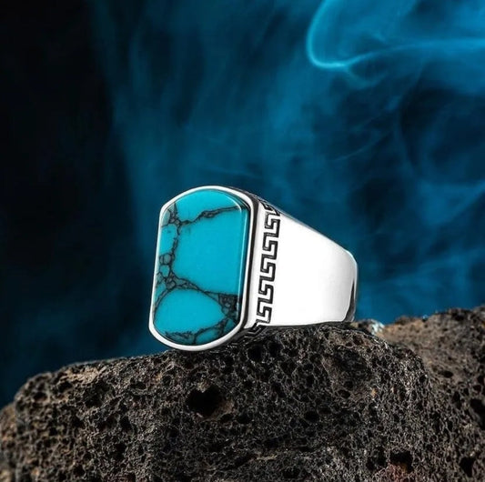 Unique Turkish Style Ring with Natural Irani Turquoise (Firoza) |  Sterling Silver Oxidized Ring Authenticity and