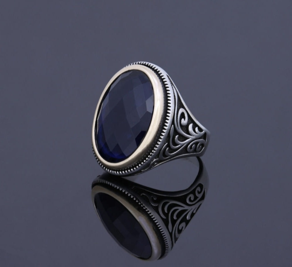 Zyan Gems | Unique Turkish Style Ring with S Blue Sapphire, Oxidized Sterling Silver  Ring | Jewellery for Men