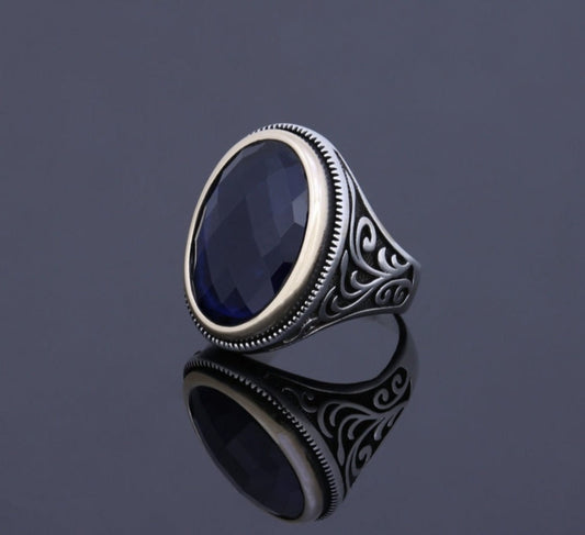 Zyan Gems | Unique Turkish Style Ring with S Blue Sapphire, Oxidized Sterling Silver  Ring | Jewellery for Men