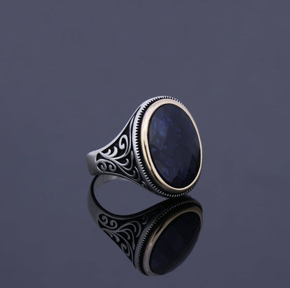 Zyan Gems | Unique Turkish Style Ring with S Blue Sapphire, Oxidized Sterling Silver  Ring | Jewellery for Men