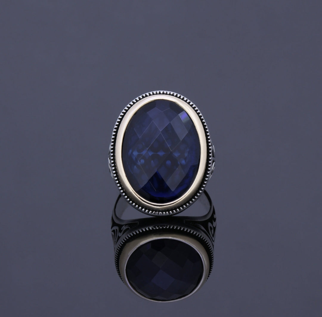 Zyan Gems | Unique Turkish Style Ring with S Blue Sapphire, Oxidized Sterling Silver  Ring | Jewellery for Men