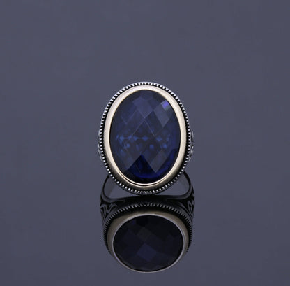 Zyan Gems | Unique Turkish Style Ring with S Blue Sapphire, Oxidized Sterling Silver  Ring | Jewellery for Men
