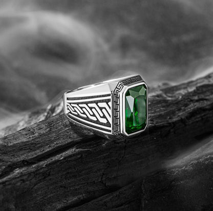 Zyan Gems | Unique  Designed Turkish Style Ring with Green Zircon ,  Sterling Silver Oxidized Ring