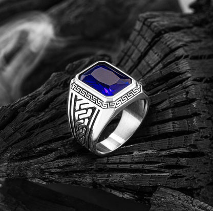 Zyan Gems | Unique  Designed Turkish Style Ring with Blue Zircon ,  Sterling Silver Oxidized Ring