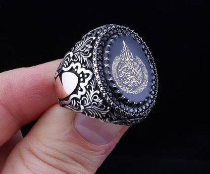 Zyan Gems | Custom Order, Oxidized Sterling Silver  Ring with Arabic Engraving | Jewellery for Men