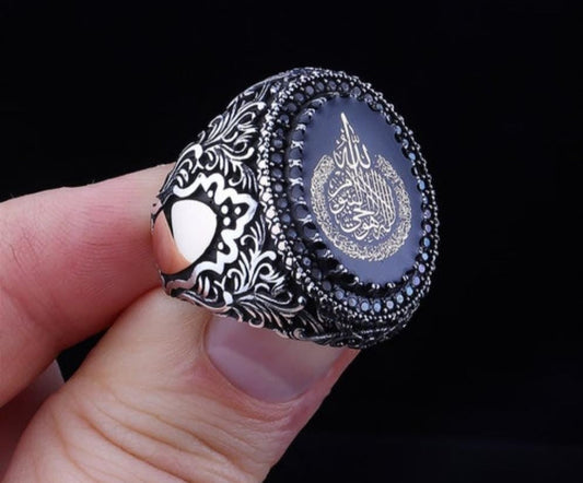 Zyan Gems | Custom Order, Oxidized Sterling Silver  Ring with Arabic Engraving | Jewellery for Men