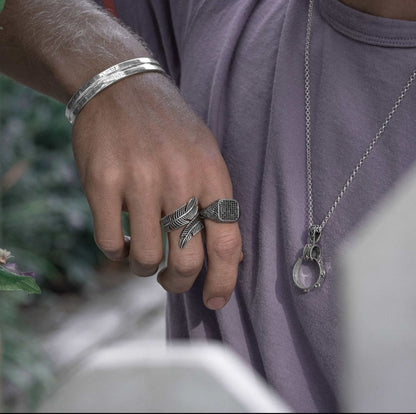 Zyan Gems | Exclusive Feather Style Signet Ring for Men, Oxidized Sterling Silver  Ring | Jewellery for Men