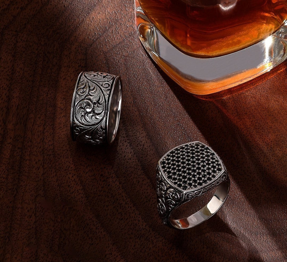 Zyan Gems | Exclusive Premium Classic Band Ring for Men, Oxidized Sterling Silver  Ring | Jewellery for Men
