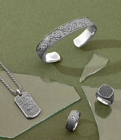 Zyan Gems | Exclusive Classic Cushion Pave Ring Studded with Black Zircons, Sterling Silver  Ring | Jewellery for Men