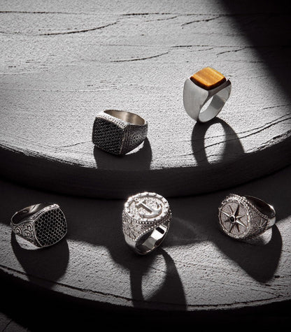 Zyan Gems | Exclusive Classic Cushion Pave Ring Studded with Black Zircons, Sterling Silver  Ring | Jewellery for Men