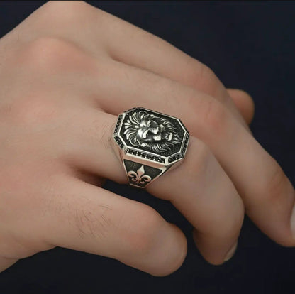 Zyan Gems | Unique Design Lion Ring with Illuminati/ Evil Eye Symbol | Oxidized  Sterling Silver Ring
