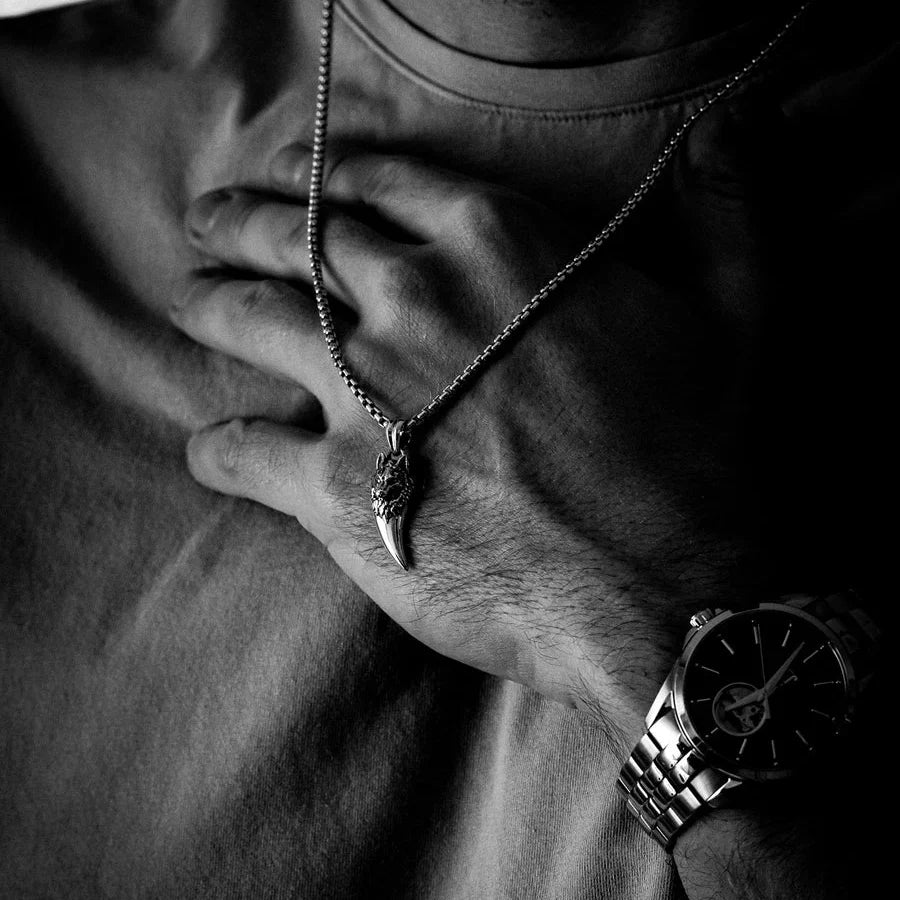 Zyan Gems | Unique Designed Wolf Nail Pendant for Men |  Sterling Silver Oxidized Pendant