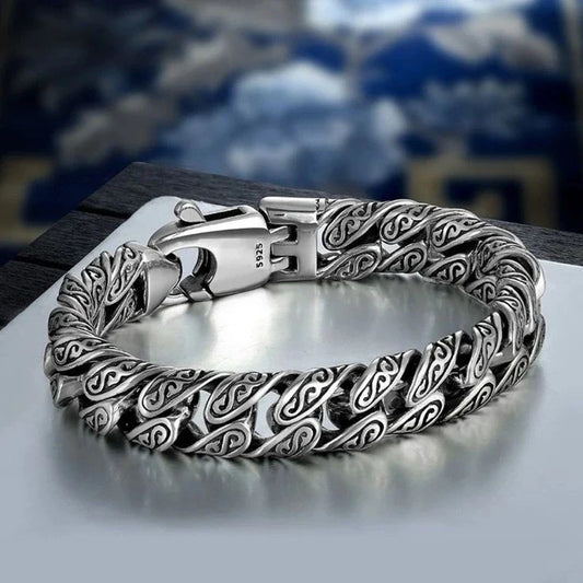 Unique 14mm wide Retro Silver Oxidized Bracelet for Men |  Sterling Silver Bracelet