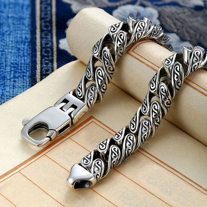 Unique 14mm wide Retro Silver Oxidized Bracelet for Men |  Sterling Silver Bracelet