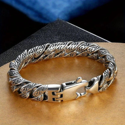 Unique 14mm wide Retro Silver Oxidized Bracelet for Men |  Sterling Silver Bracelet