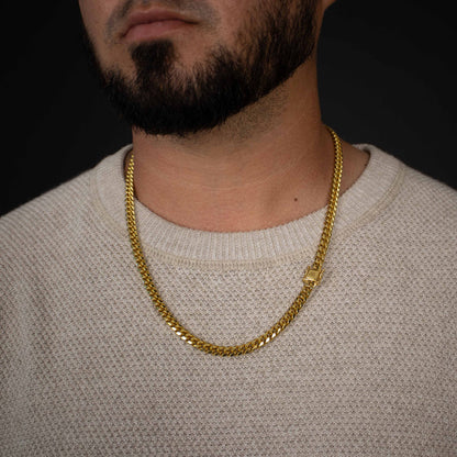 Zyan Gems | Solid 8mm Miami Cuban Link Chain with Plain Lock (22K Yellow Gold Plated) |  Sterling Silver Chain
