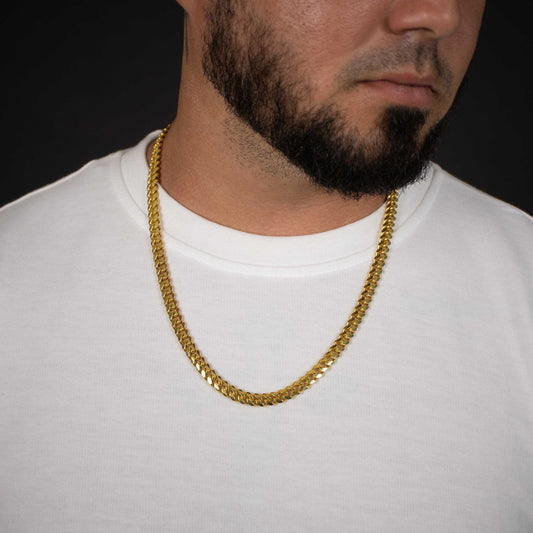 Zyan Gems | Solid 8mm Miami Cuban Link Chain with Plain Lock (22K Yellow Gold Plated) |  Sterling Silver Chain