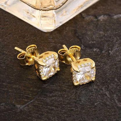 Zyan Gems | Princess Cut Diamond Stud Earrings for Men | AAA+ Quality Swarovski Diamond & White Rhodium &  Gold Plated  Sterling Silver Earrings | Jewellery for Men