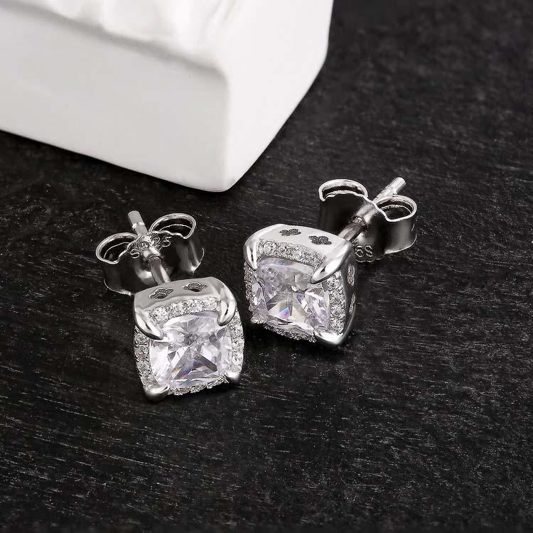 Zyan Gems | Princess Cut Diamond Stud Earrings for Men | AAA+ Quality Swarovski Diamond & White Rhodium &  Gold Plated  Sterling Silver Earrings | Jewellery for Men