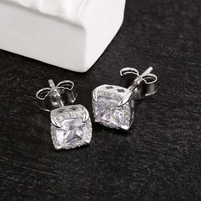 Zyan Gems | Princess Cut Diamond Stud Earrings for Men | AAA+ Quality Swarovski Diamond & White Rhodium &  Gold Plated  Sterling Silver Earrings | Jewellery for Men