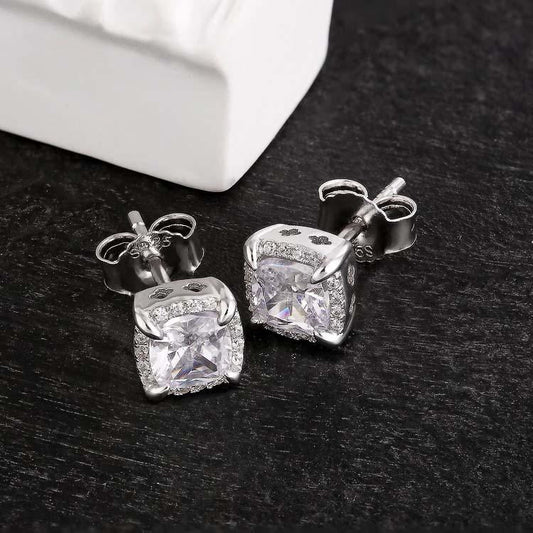 Zyan Gems | Princess Cut Diamond Stud Earrings for Men | AAA+ Quality Swarovski Diamond & White Rhodium &  Gold Plated  Sterling Silver Earrings | Jewellery for Men