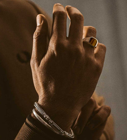 Zyan Gems | Classic Signet Ring with Natural Tiger Eye |  Sterling Silver Ring
