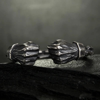 Zyan Gems | Unique  Silver Oxidized Fists Cuff | Bracelet for Men |  Sterling Silver Cuff