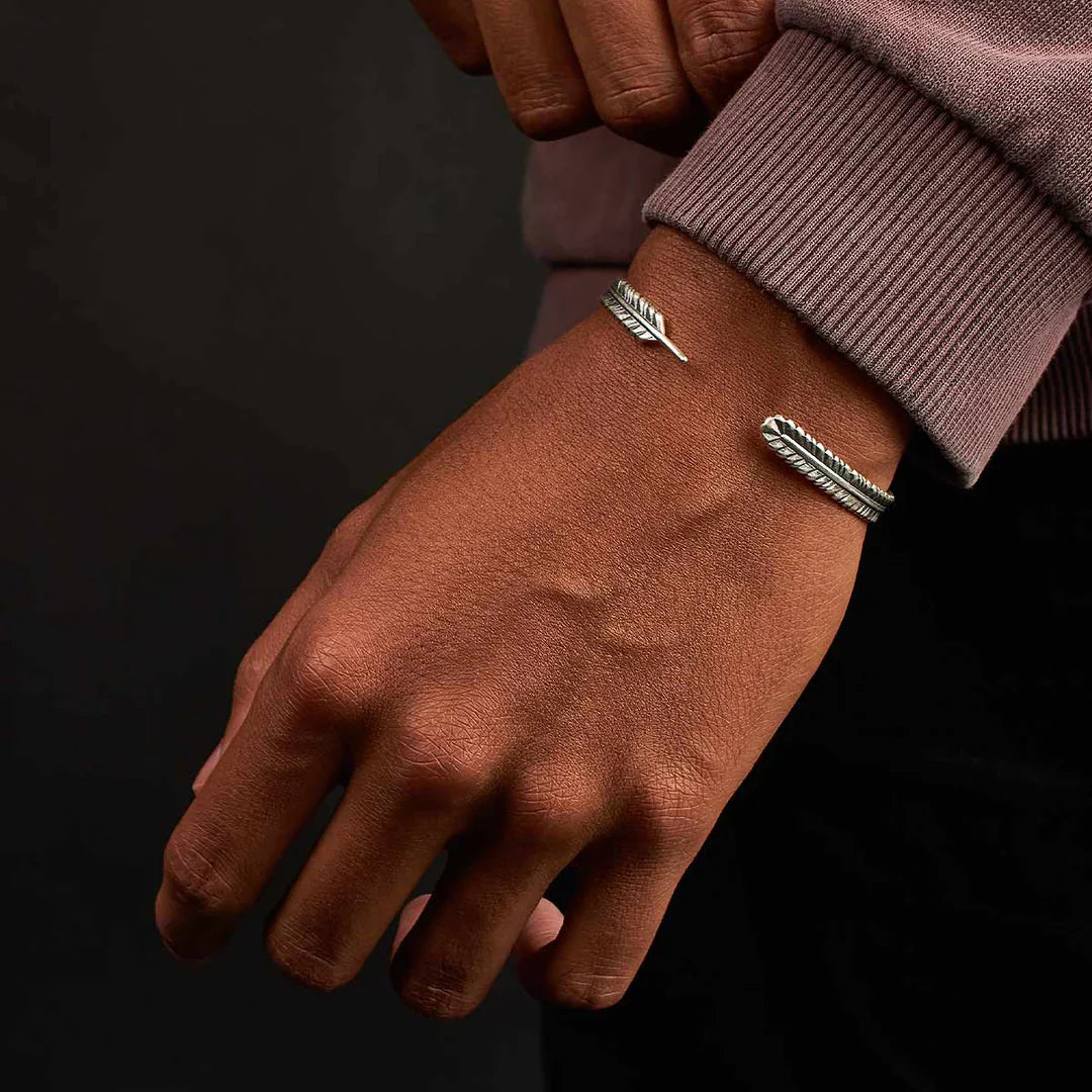 Zyan Gems | Unique Thin Feather Bangle/kadaa/Handcuff for Men & Boys |  Sterling Silver Bracelet