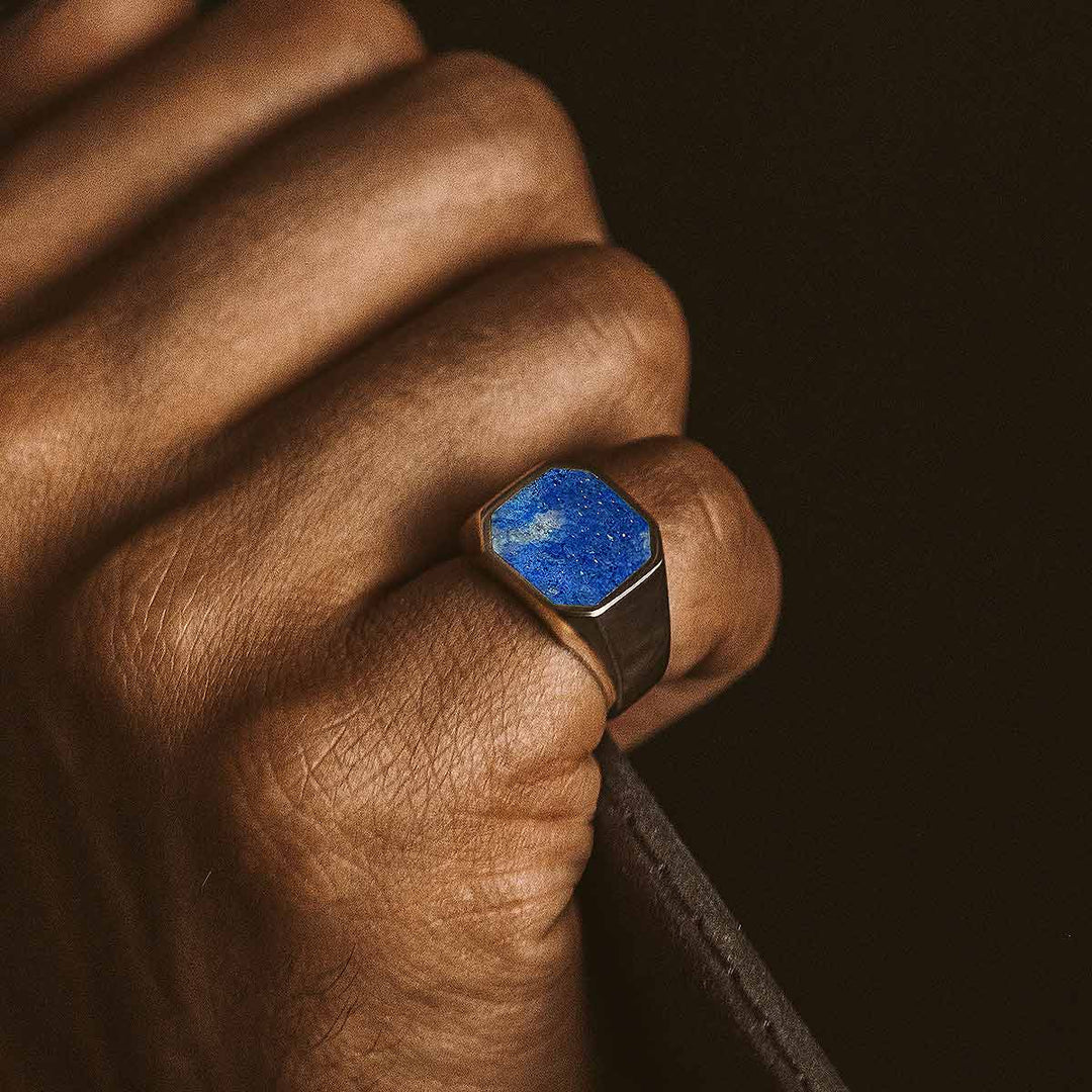 Zyan Gems | Classic Signet Ring with Natural Lapis Lazuli |  Sterling Silver Ring