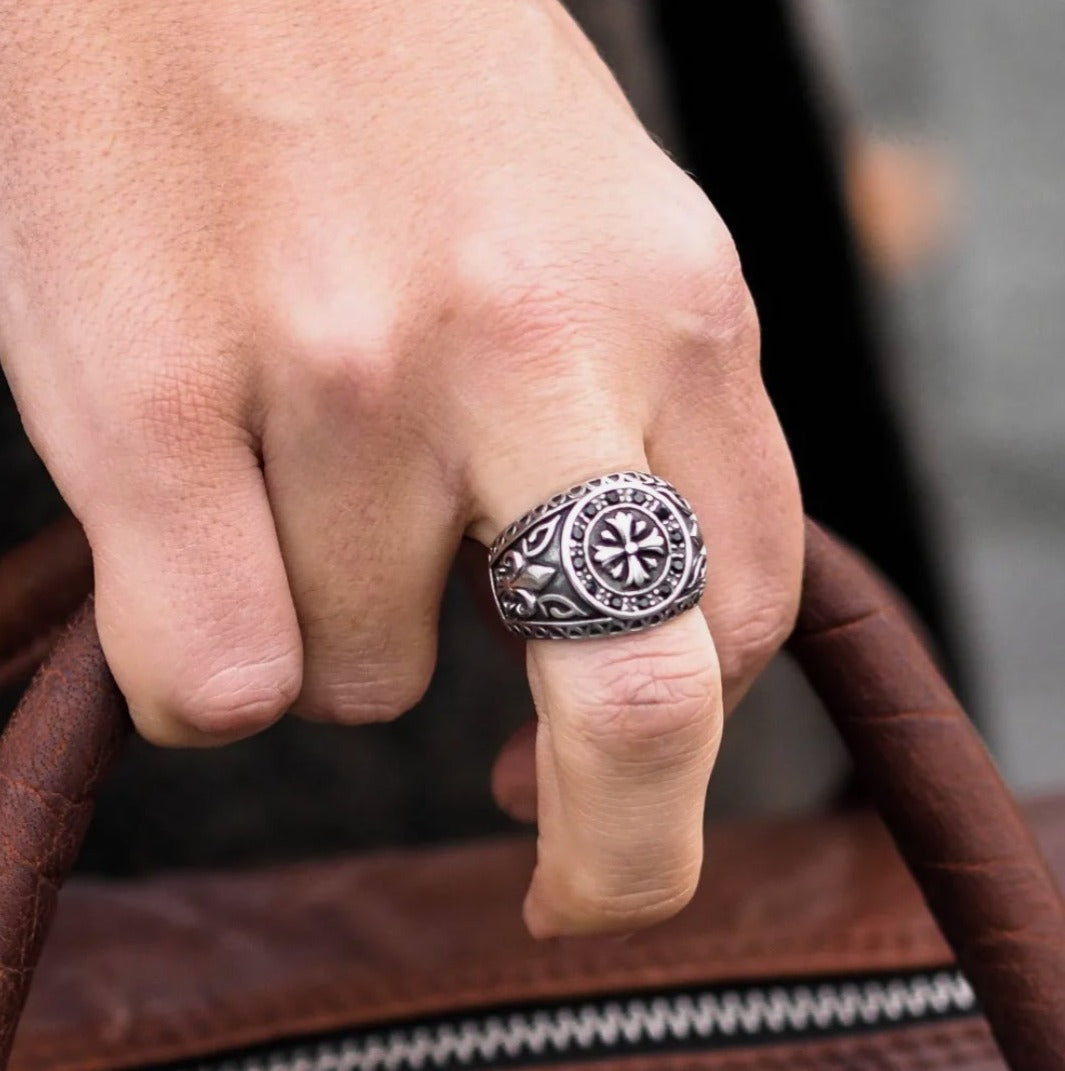 Zyan Gems | Unique Fort Templar Signet Ring |  Sterling Silver Oxidized Ring