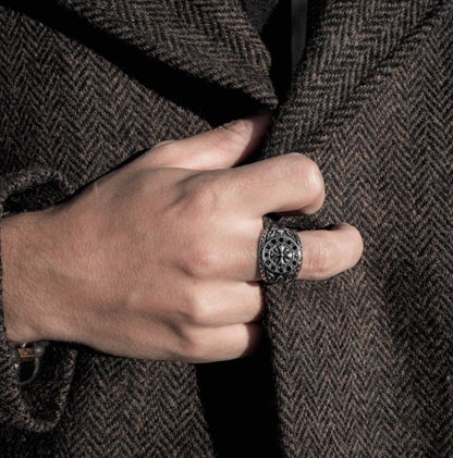 Zyan Gems | Unique Fort Templar Signet Ring |  Sterling Silver Oxidized Ring