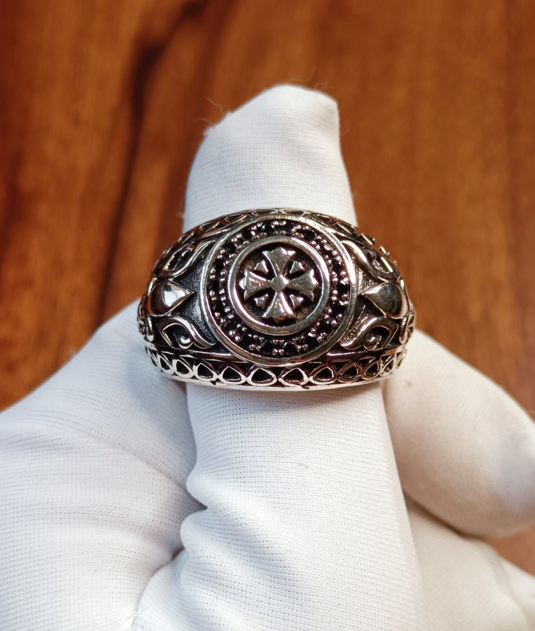 Zyan Gems | Unique Fort Templar Signet Ring |  Sterling Silver Oxidized Ring