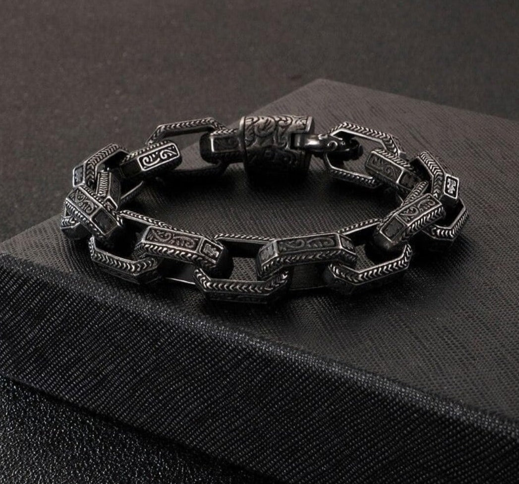 13mm wide, Unique Vintage Artistry Ancient Oxidized Bracelet |  Sterling Silver Bracelet