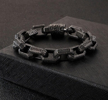 13mm wide, Unique Vintage Artistry Ancient Oxidized Bracelet |  Sterling Silver Bracelet