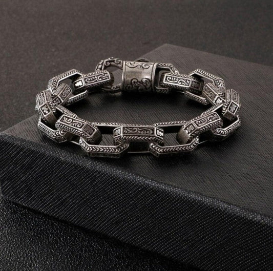 13mm wide, Unique Vintage Artistry Ancient Oxidized Bracelet |  Sterling Silver Bracelet