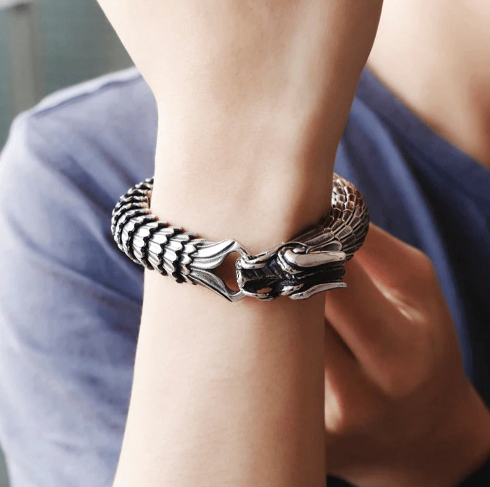 Unique Vintage Dark/Light Oxidized Dragon Bracelet |  Sterling Silver Dark/Light Oxidized Bracelet | Unisex