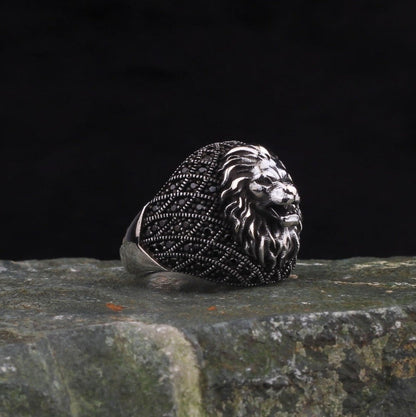 Zyan Gems | Unique Turkish Style Oxidized Silver Lion Ring with Black Zircon|  Sterling Silver Oxidized Ring
